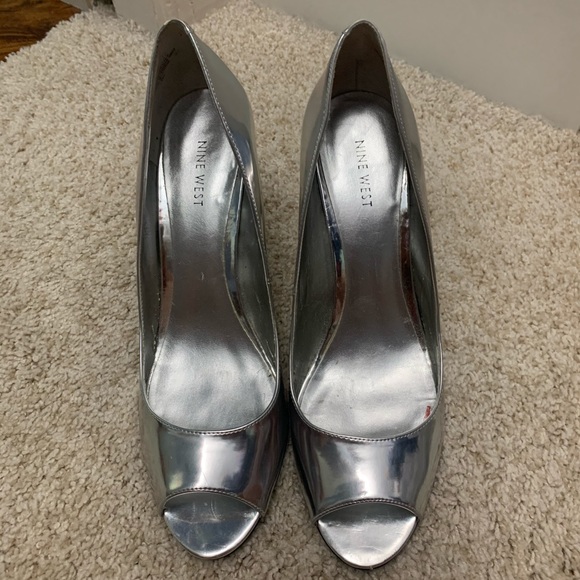 nine west shoes silver heels